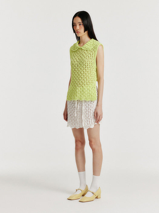Eenk Yelt Cable Knit Collared Top - Yellow Green