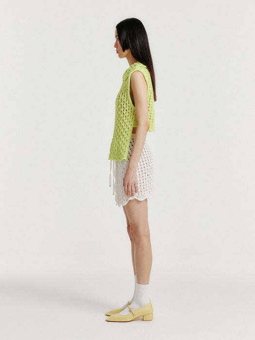 Eenk Yelt Cable Knit Collared Top - Yellow Green