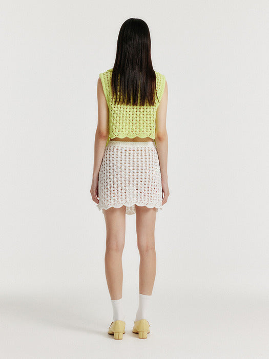 Eenk Yelt Cable Knit Collared Top - Yellow Green