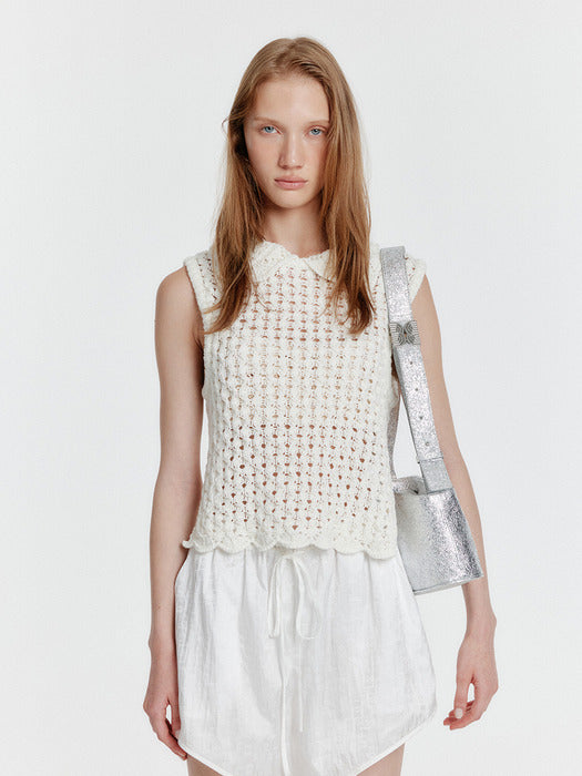Eenk Yelt Cable Knit Collared Top - Ivory