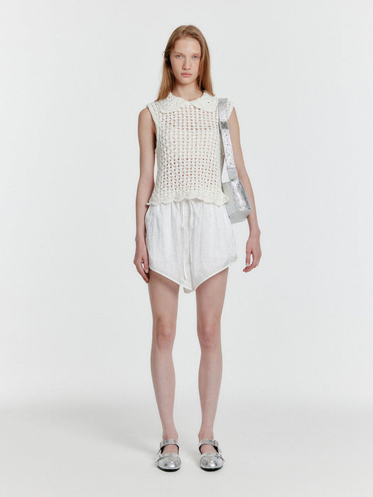 Eenk Yelt Cable Knit Collared Top - Ivory