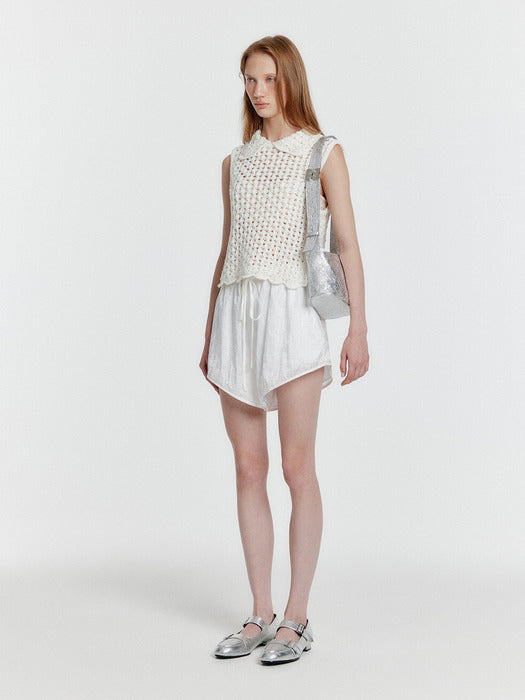 Eenk Yelt Cable Knit Collared Top - Ivory