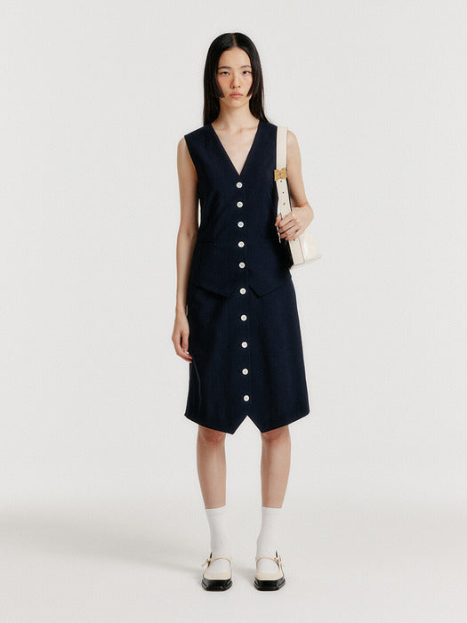 [EENK] Yulin Layered Vest Dress - Navy/Black