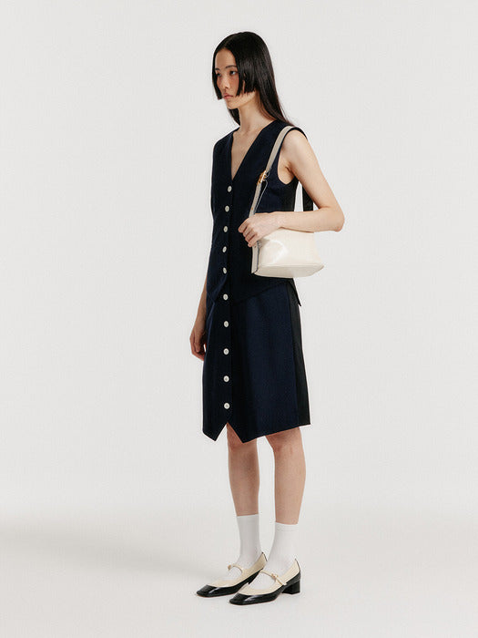 [EENK] Yulin Layered Vest Dress - Navy/Black