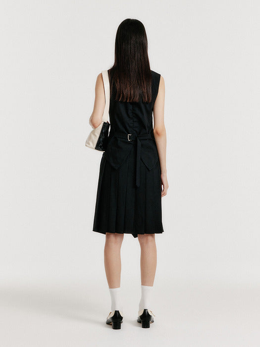 [EENK] Yulin Layered Vest Dress - Navy/Black