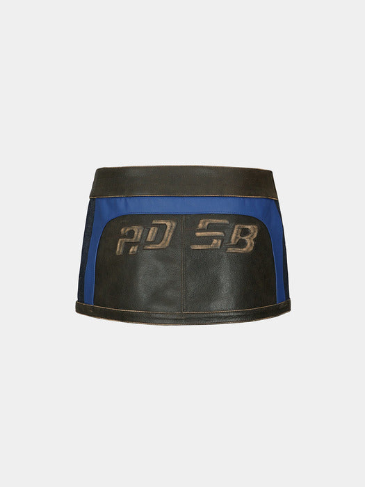 [andersson bell] DENIM COMBO RACING LEATHER SKIRTS apa704w(BROWN)