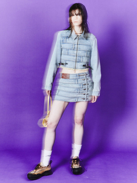 [andersson bell] NEW DUA MULTI WAIST DENIM SKIRT apa713w(LIGHT BLUE)