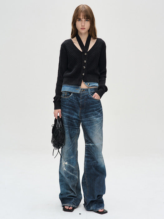 [andersson bell] SONYA DYEING WASHED CUT-OUT CARDIGAN atb1090w(WASHED BLACK)