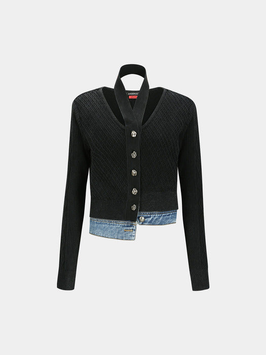 [andersson bell] SONYA DYEING WASHED CUT-OUT CARDIGAN atb1090w(WASHED BLACK)