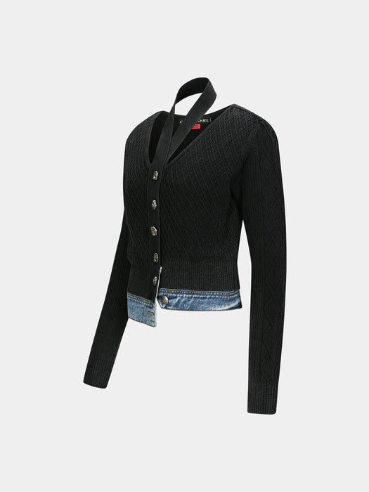 [andersson bell] SONYA DYEING WASHED CUT-OUT CARDIGAN atb1090w(WASHED BLACK)