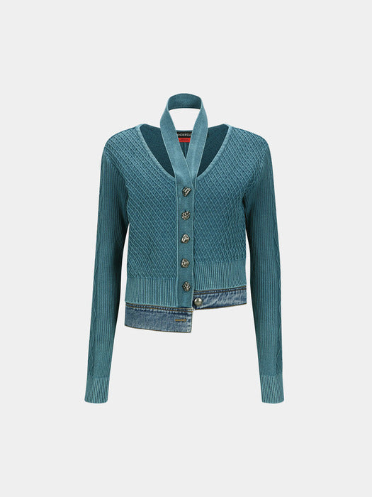 [andersson bell] SONYA DYEING WASHED CUT-OUT CARDIGAN atb1090w(TEAL BLUE)
