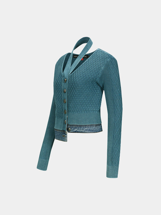 [andersson bell] SONYA DYEING WASHED CUT-OUT CARDIGAN atb1090w(TEAL BLUE)