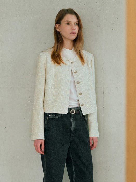 loeuvre Collarless Tweed Jacket SW4SJ666-9N - View 3