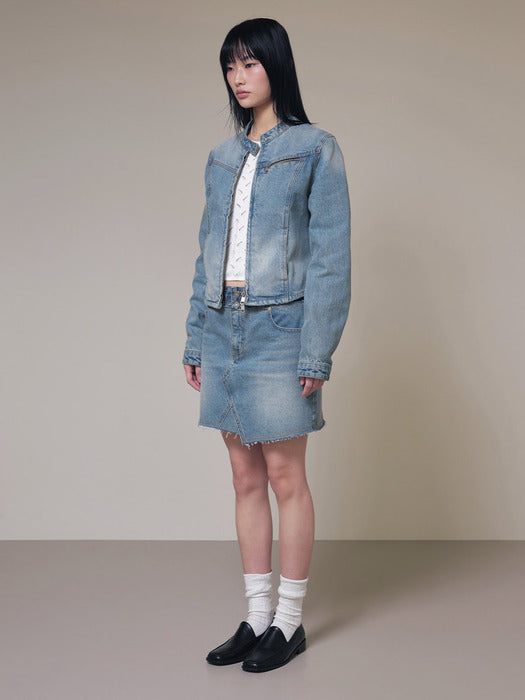 Raive Unbalance Denim Mini Skirt in Blue