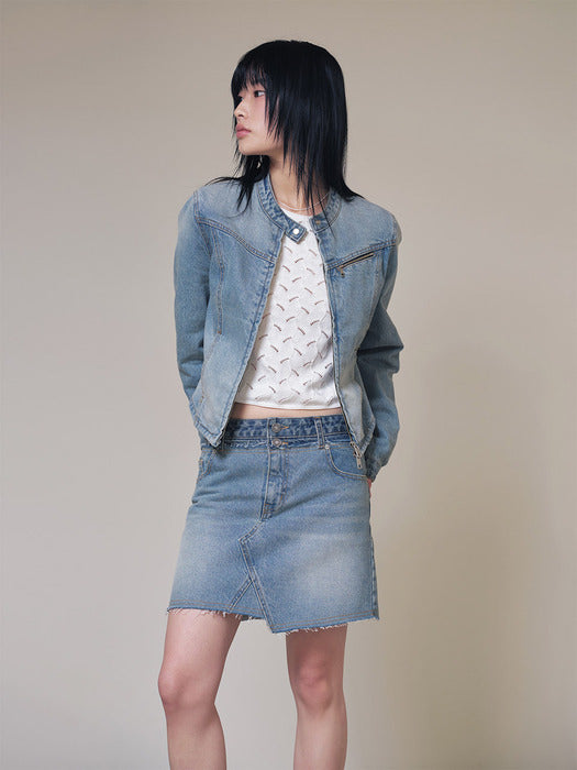 Raive Unbalance Denim Mini Skirt in Blue