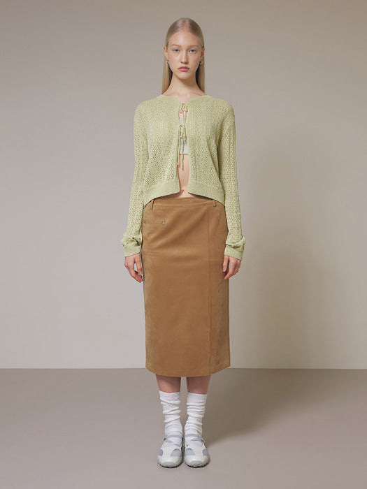 [raive] Suede One Pocket Middle Skirt in Camel VW4SS122-92