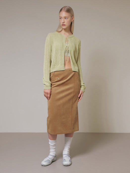 [raive] Suede One Pocket Middle Skirt in Camel VW4SS122-92