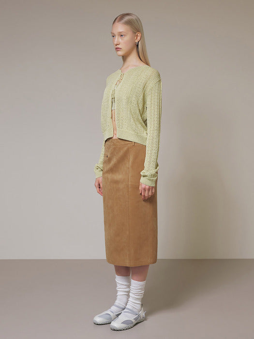 [raive] Suede One Pocket Middle Skirt in Camel VW4SS122-92