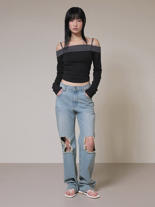 Raive Destroyed Vintage Denim Pants in L Blue