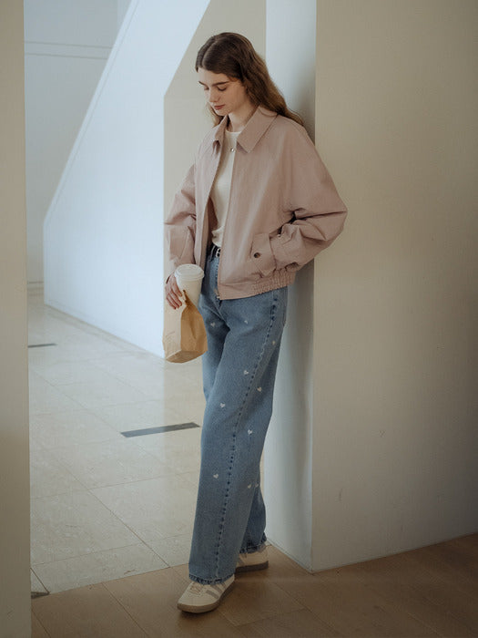 Tillidie Heart embroidery denim pants Blue