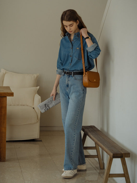 Tillidie Premium ring yarn straight denim pants Blue
