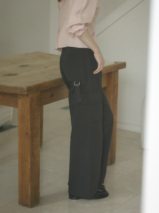 [TILLIDIE] Strap point cargo wide pants_Black