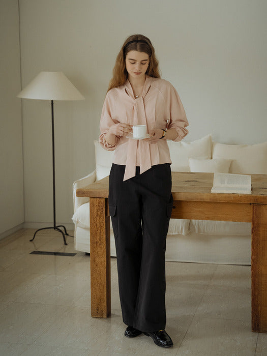 [TILLIDIE] Strap point cargo wide pants_Black