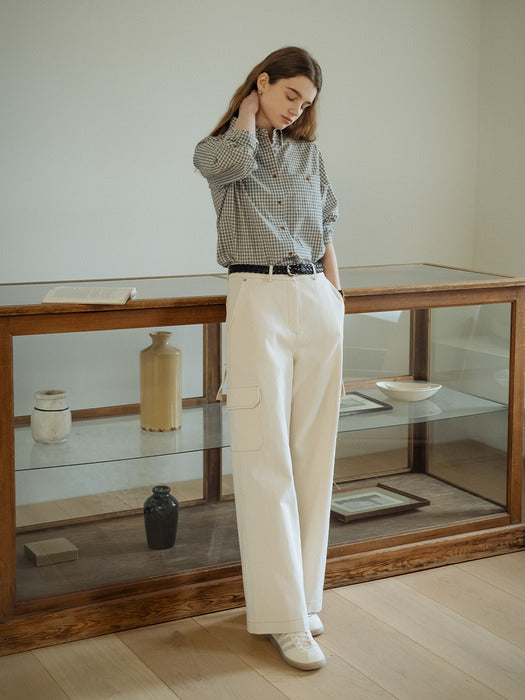 [TILLIDIE] Strap point cargo wide pants_Ivory