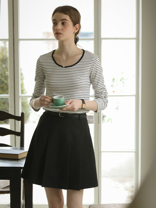 [TILLIDIE] U-neck stripe soft t-shirt[2color]