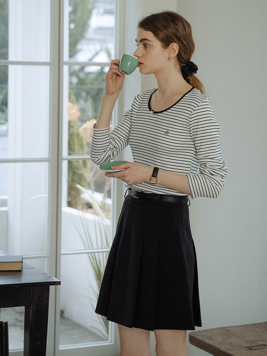 [TILLIDIE] U-neck stripe soft t-shirt[2color]