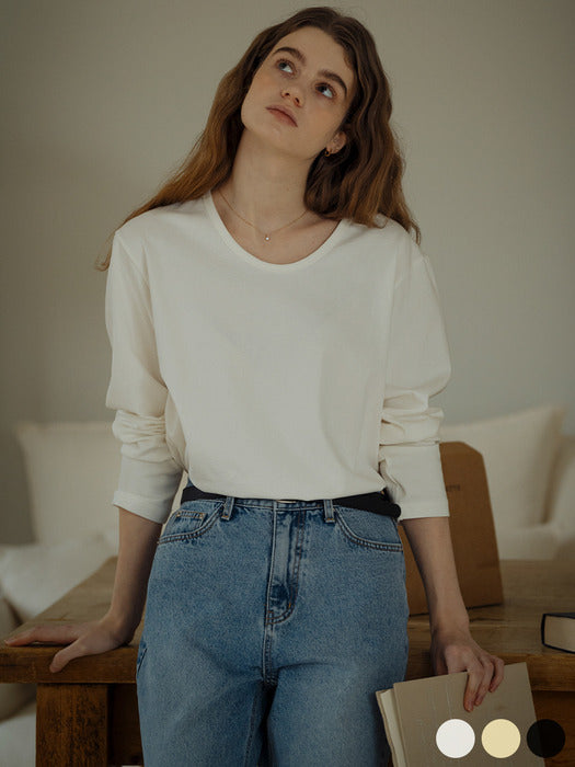 [TILLIDIE] U-neck long sleeve t-shirt[3color]