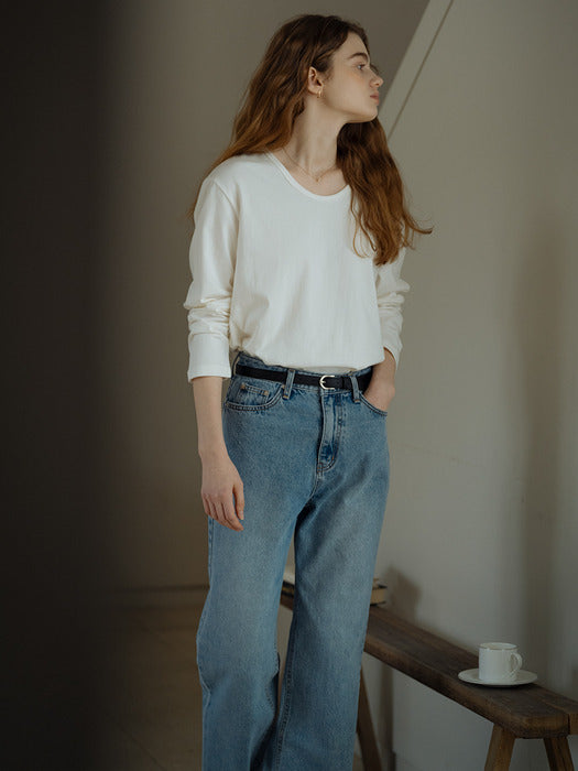 [tillidie] U-neck long sleeve t-shirt