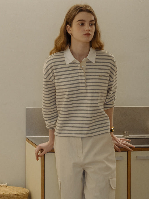 [TILLIDIE] Rugby stripe t-shirt_Gray