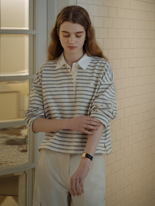 [TILLIDIE] Rugby stripe t-shirt_Gray