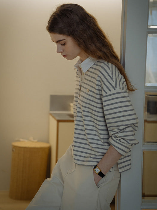 [TILLIDIE] Rugby stripe t-shirt_Gray