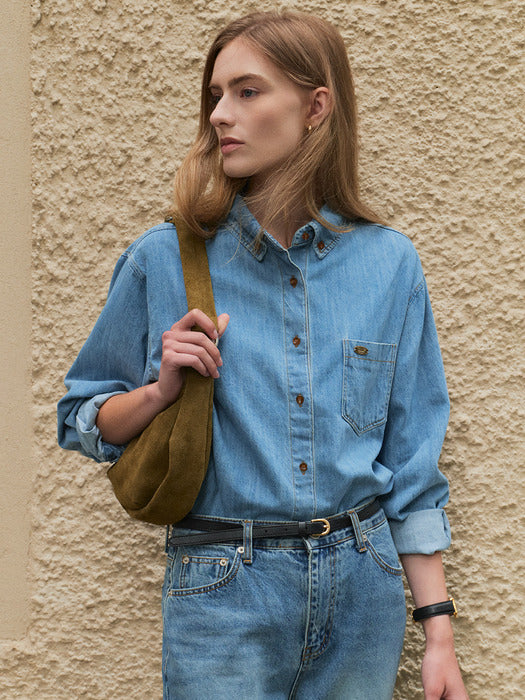 Tillidie Button-down washing denim shirt Blue