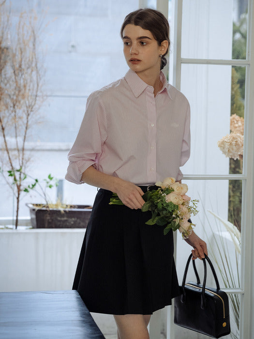 [TILLIDIE] Till embroidery stripe shirt_Pink