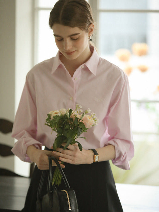 [TILLIDIE] Till embroidery stripe shirt_Pink