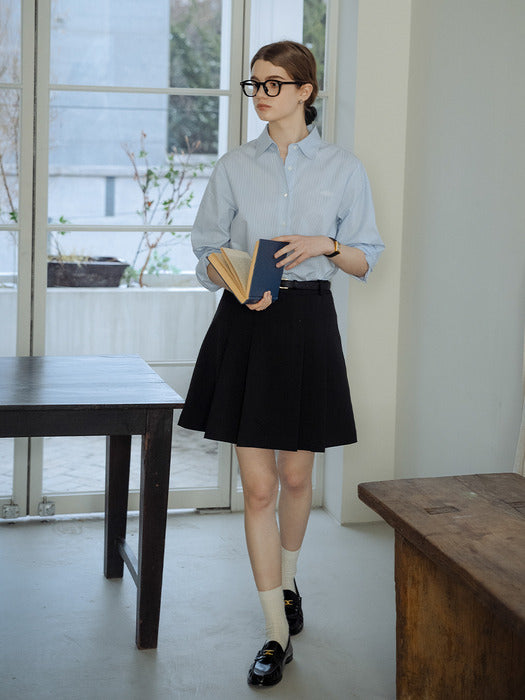 [TILLIDIE] Till embroidery stripe shirt_Blue