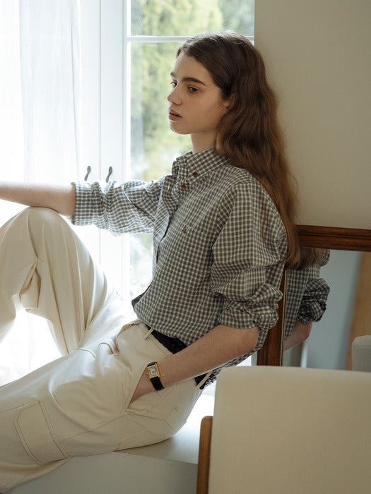 [TILLIDIE] Gingham check soft cotton shirt_Black
