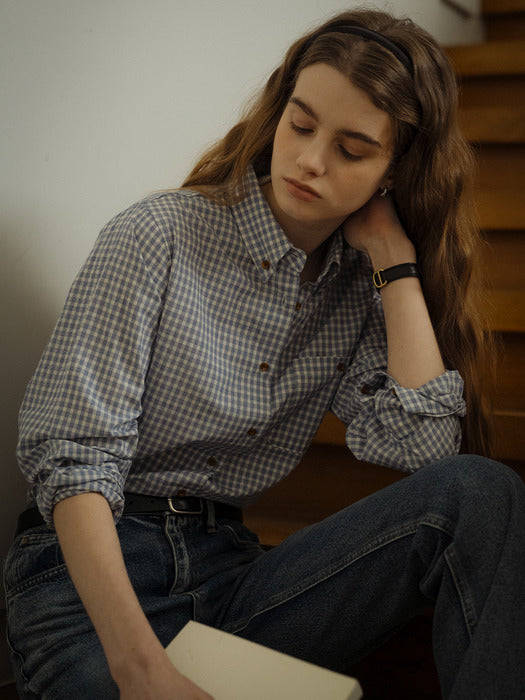 [TILLIDIE] Gingham check soft cotton shirt_Blue