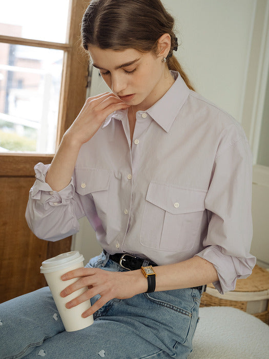 [TILLIDIE] Weston pocket bio cotton shirt_Purple