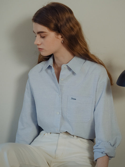 Tillidie Embo cotton oversized stripe shirt Blue