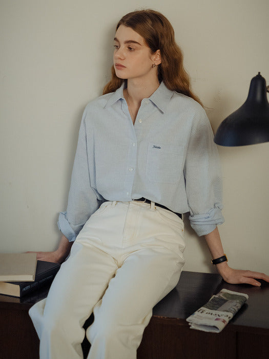 Tillidie Embo cotton oversized stripe shirt Blue