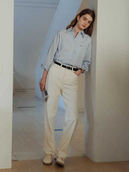 Tillidie Embo cotton oversized stripe shirt Blue