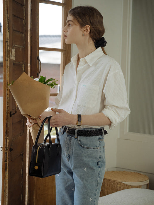 Tillidie Embo cotton oversized stripe shirt Ivory