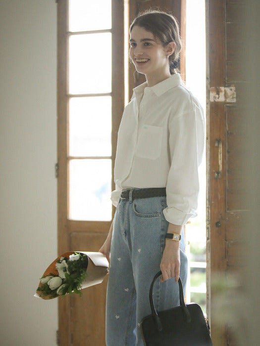 Tillidie Embo cotton oversized stripe shirt Ivory