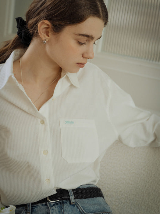 Tillidie Embo cotton oversized stripe shirt Ivory