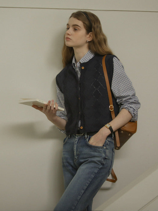 [TILLIDIE] Heart eyelet sleeveless vest_Dark navy