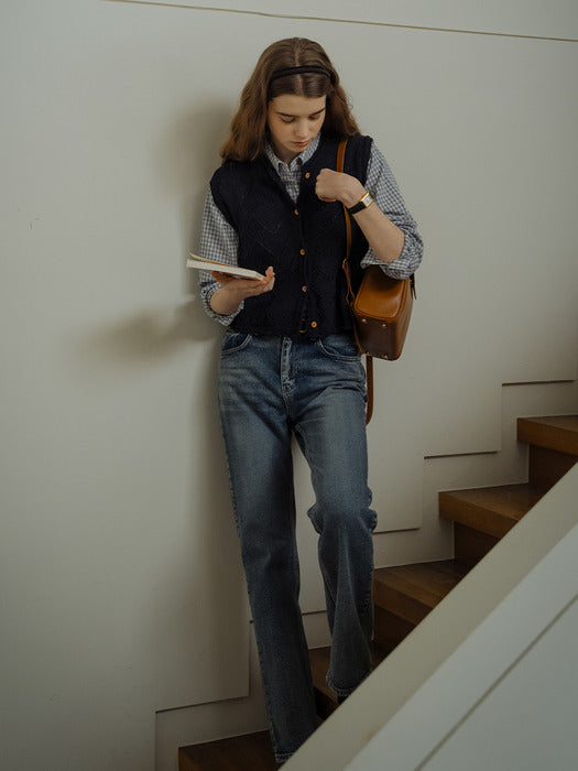 [TILLIDIE] Heart eyelet sleeveless vest_Dark navy